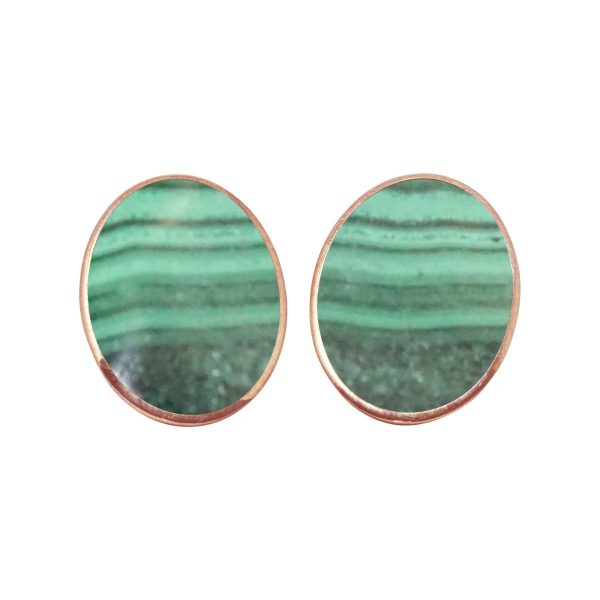 Rose Gold Malachite Oval Clip Earrings