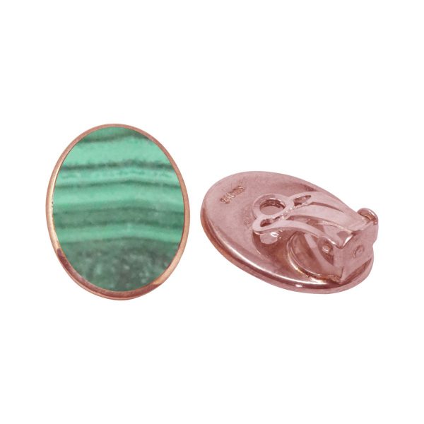 Rose Gold Malachite Oval Clip Earrings