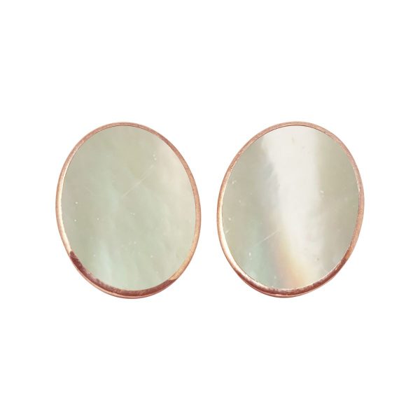 Rose Gold Mother of Pearl Oval Clip Earrings