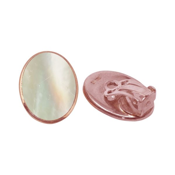 Rose Gold Mother of Pearl Oval Clip Earrings