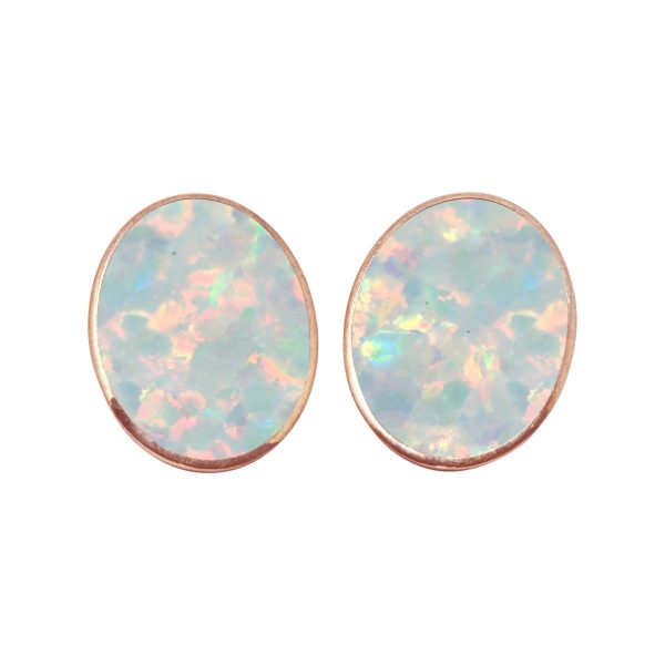 Rose Gold Opalite Sun Ice Oval Clip Earrings