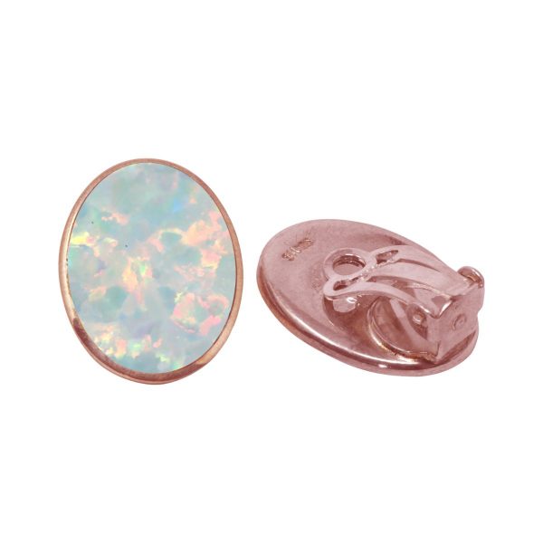 Rose Gold Opalite Sun Ice Oval Clip Earrings