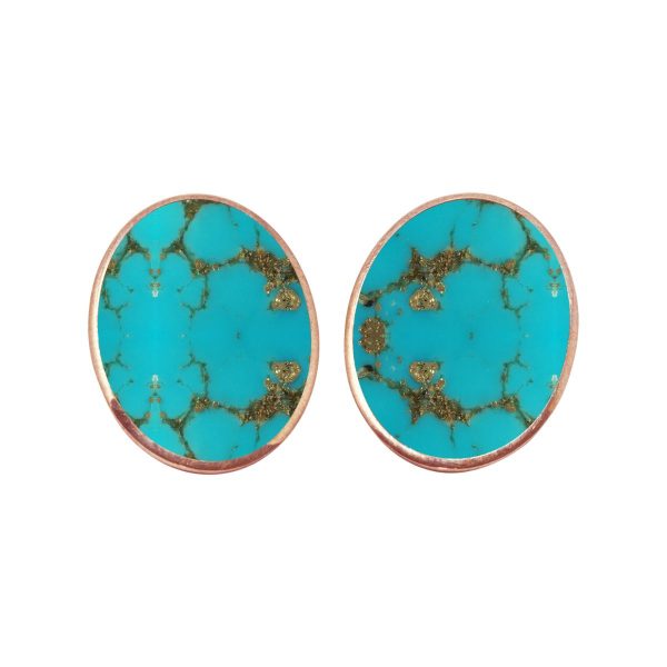 Rose Gold Turquoise Oval Clip Earrings