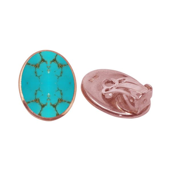 Rose Gold Turquoise Oval Clip Earrings