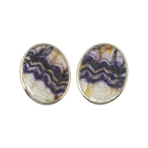 Silver Blue John Oval Clip Earrings