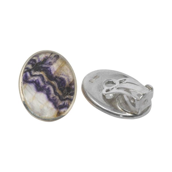 Silver Blue John Oval Clip Earrings