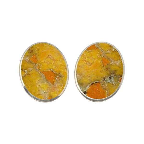 Silver Bumblebee Jasper Oval Clip Earrings