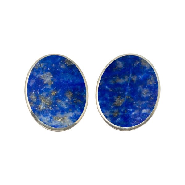 Silver Lapis Oval Clip Earrings