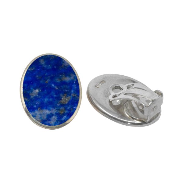 Silver Lapis Oval Clip Earrings