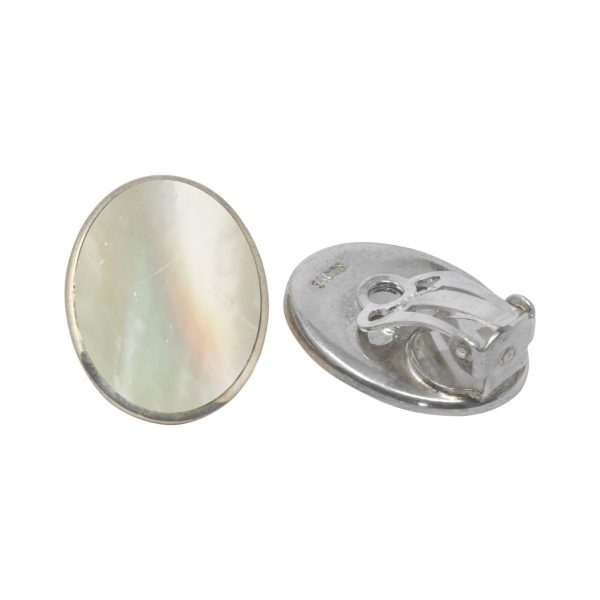 Silver Mother of Pearl Oval Clip Earrings