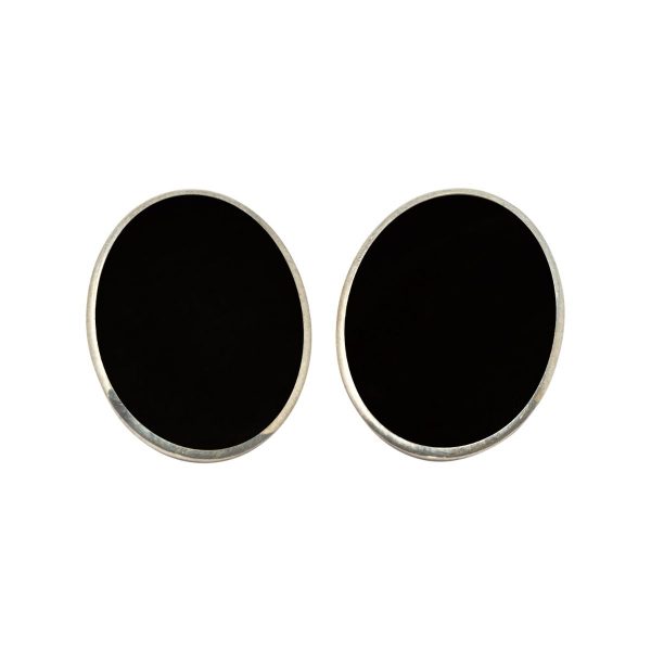 Silver Whitby Jet Oval Clip Earrings