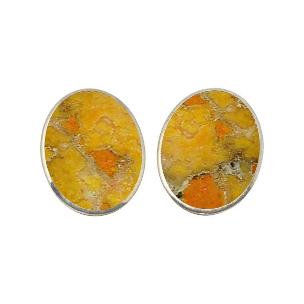 White Gold Bumblebee Jasper Oval Clip Earrings