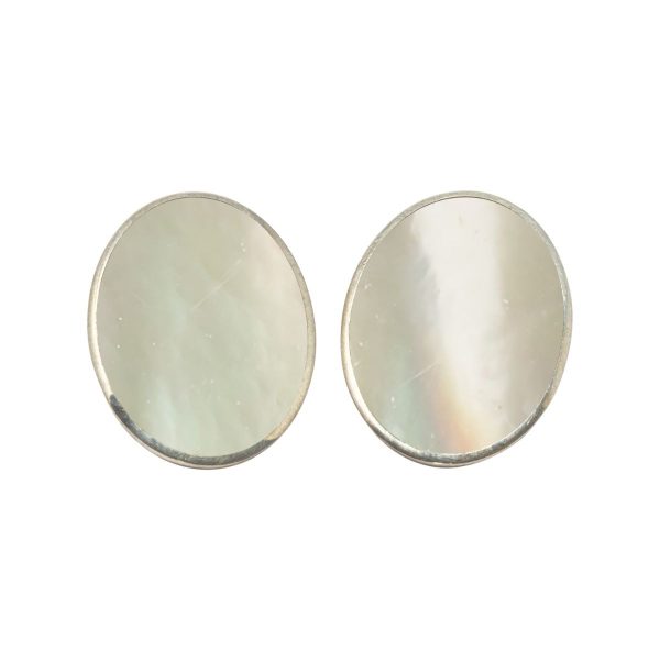 White Gold Mother of Pearl Oval Clip Earrings