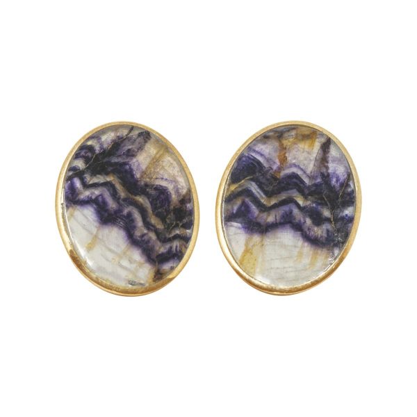 Yellow Gold Blue John Oval Clip Earrings