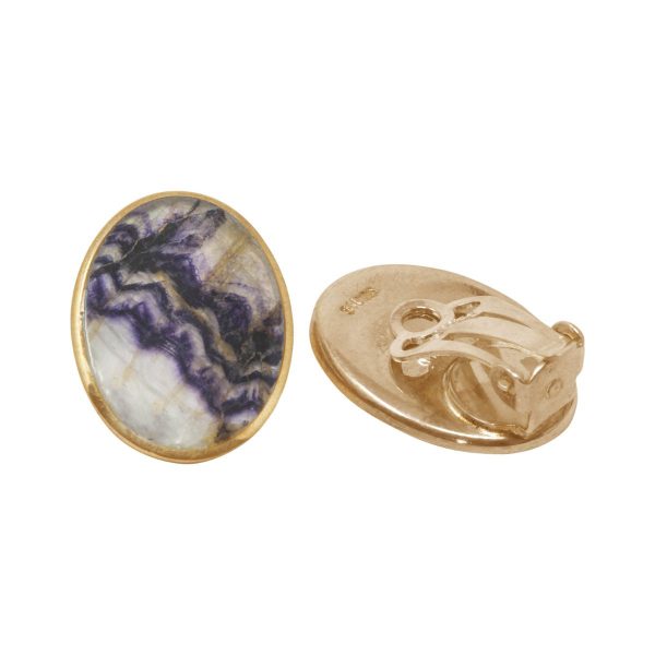 Yellow Gold Blue John Oval Clip Earrings