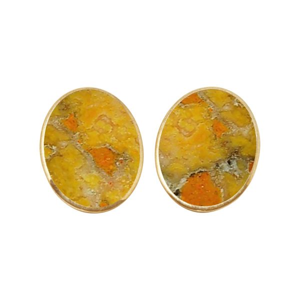 Yellow Gold Bumblebee Jasper Oval Clip Earrings