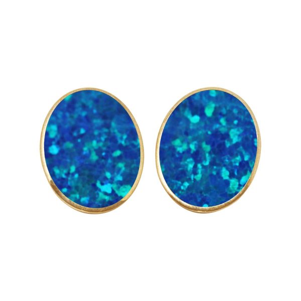 Yellow Gold Opalite Cobalt Blue Oval Clip Earrings