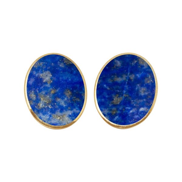 Yellow Gold Lapis Oval Clip Earrings