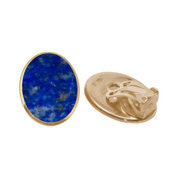 Yellow Gold Lapis Oval Clip Earrings