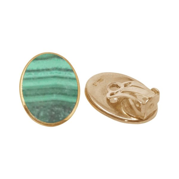 Yellow Gold Malachite Oval Clip Earrings