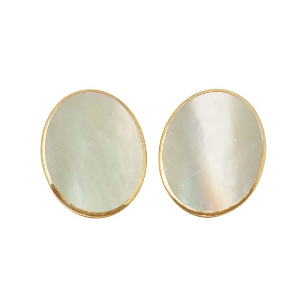 Yellow Gold Mother of Pearl Oval Clip Earrings