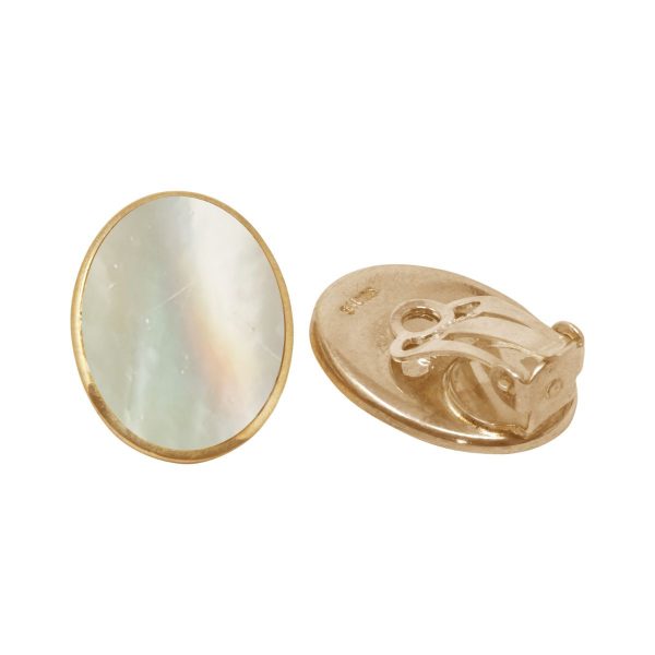 Yellow Gold Mother of Pearl Oval Clip Earrings