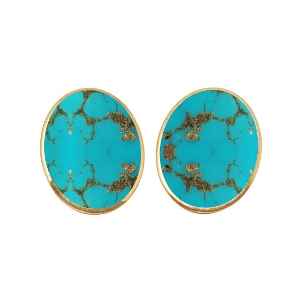 Yellow Gold Turquoise Oval Clip Earrings