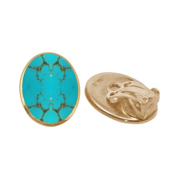 Yellow gold Turquoise Oval Clip Earrings