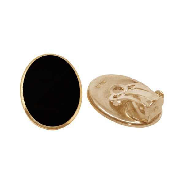Yellow Gold Whitby Jet Oval Clip Earrings