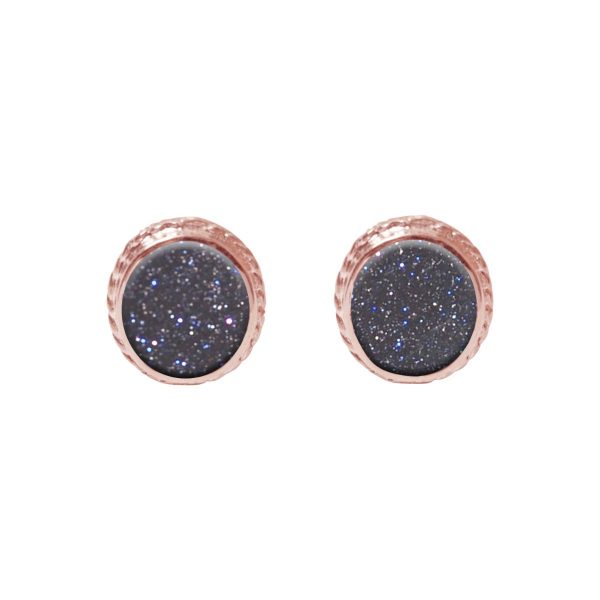 Rose Gold Blue Goldstone Stud Earrings