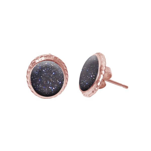 Rose Gold Blue Goldstone Stud Earrings