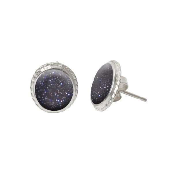 Silver Blue Goldstone Stud Earrings