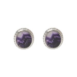 Silver Blue John Oval Stone Beaded Edge Stud Earrings