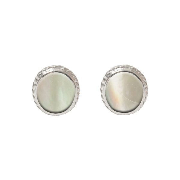 White Gold Mother of Pearl Oval Stud Earrings
