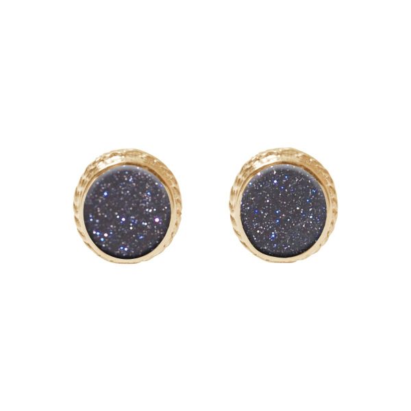 Gold Blue Goldstone Stud Earrings