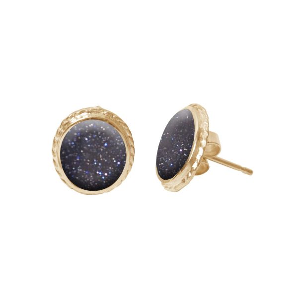 Gold Blue Goldstone Stud Earrings