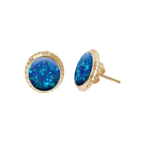 Gold Cobalt Blue Opalite Stud Earrings