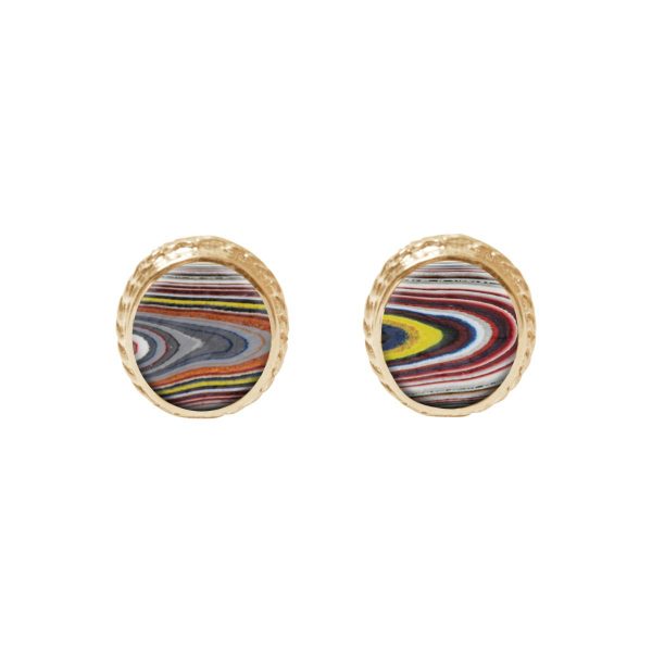 Yellow Gold Fordite Stud Earrings