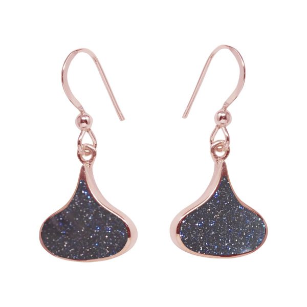 Rose Gold Blue Goldstone Drop Earrings