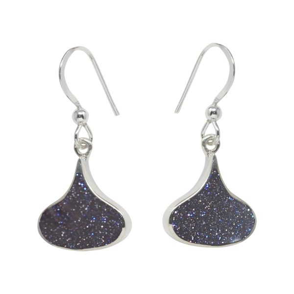 Silver Blue Goldstone Drop Earrings