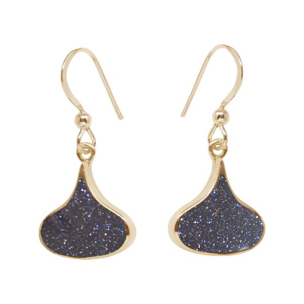 Gold Blue Goldstone Drop Earrings