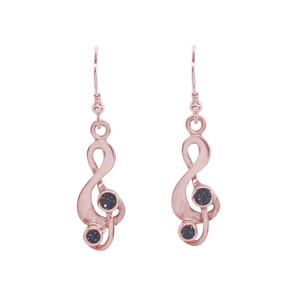 Rose Gold Blue Goldstone Drop Earrings