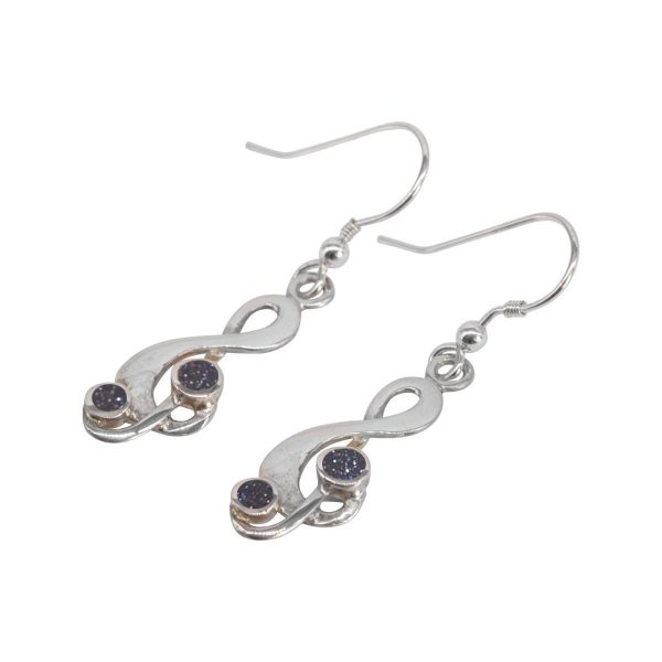 White Gold Blue Goldstone Treble Clef Drop Earrings