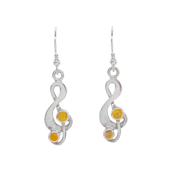 White Gold Bumblebee Jasper Treble Clef Drop Earrings