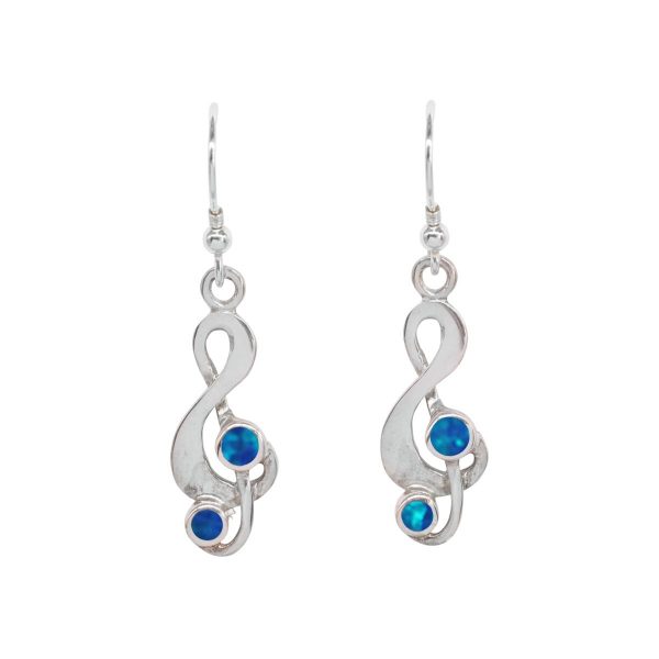 White Gold Opalite Cobalt Blue Treble Clef Drop Earrings