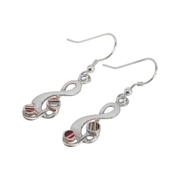 White Gold Fordite Treble Clef Drop Earrings