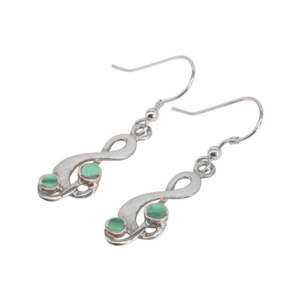 White Gold Malachite Treble Clef Drop Earrings