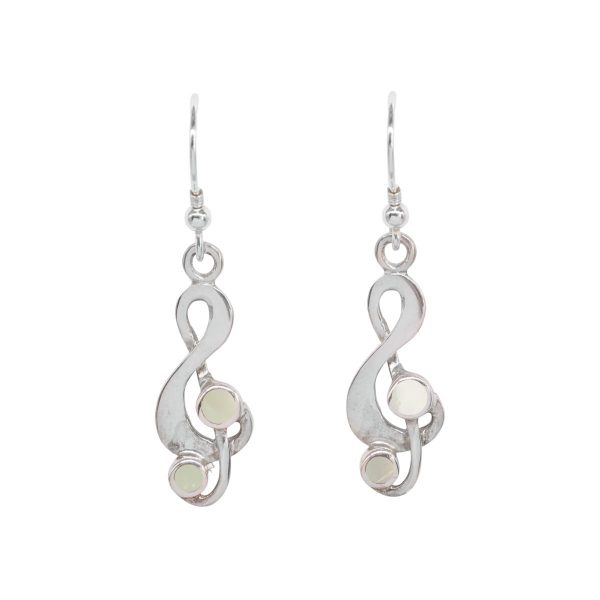 White Gold Mother of Pearl Treble Clef Drop Earrings