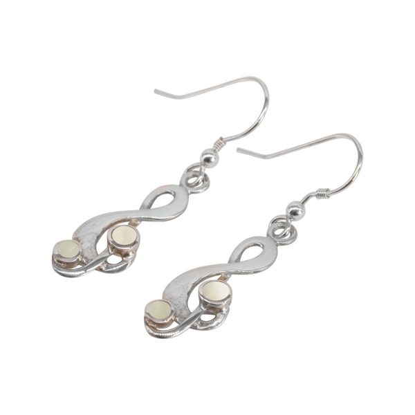 White Gold Mother of Pearl Treble Clef Drop Earrings