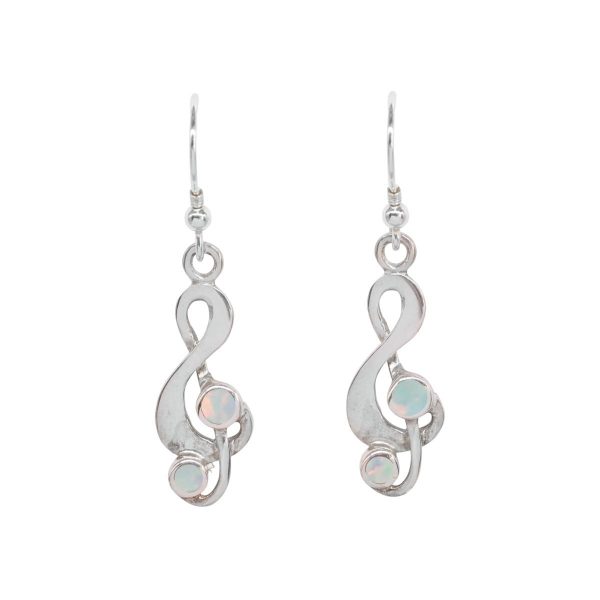 White Gold Opalite Sun Ice Treble Clef Drop Earrings